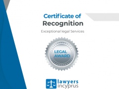 Award: Recognized by LawyersInCyprus.com